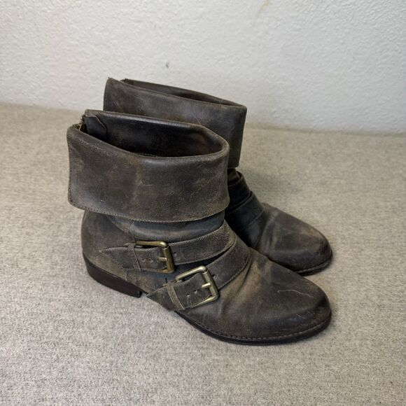 Kors Michael Kors Boots 9 Women Brown Leather Moto Buckle Distressed Y2K Boho - Picture 2 of 9